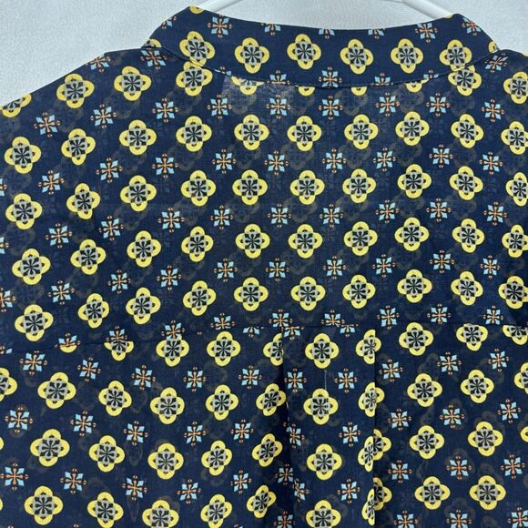 Cabi Sheer Navy Gold Geometric Print Button Front Long Sleeve Blouse XS - Picture 6 of 11